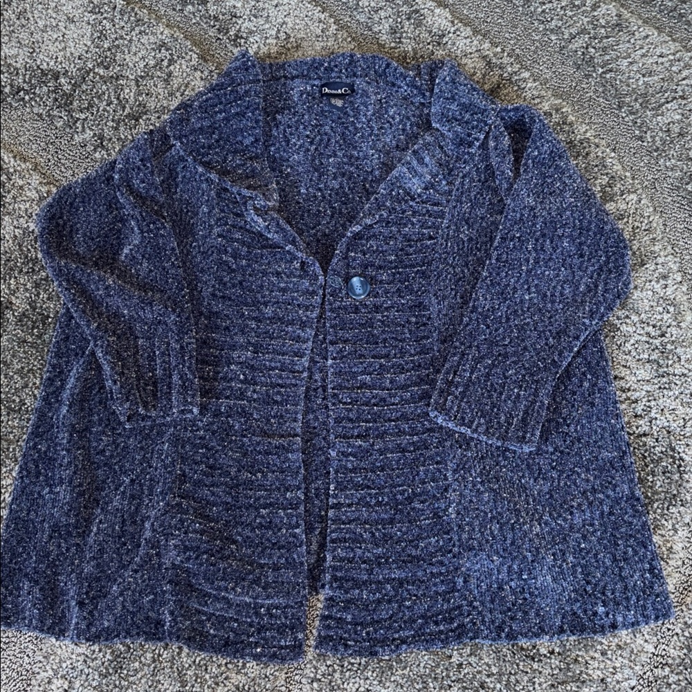 Denim & CO Sweater size 1X Navy blue Textured Knit Cardigan with specks, soft
